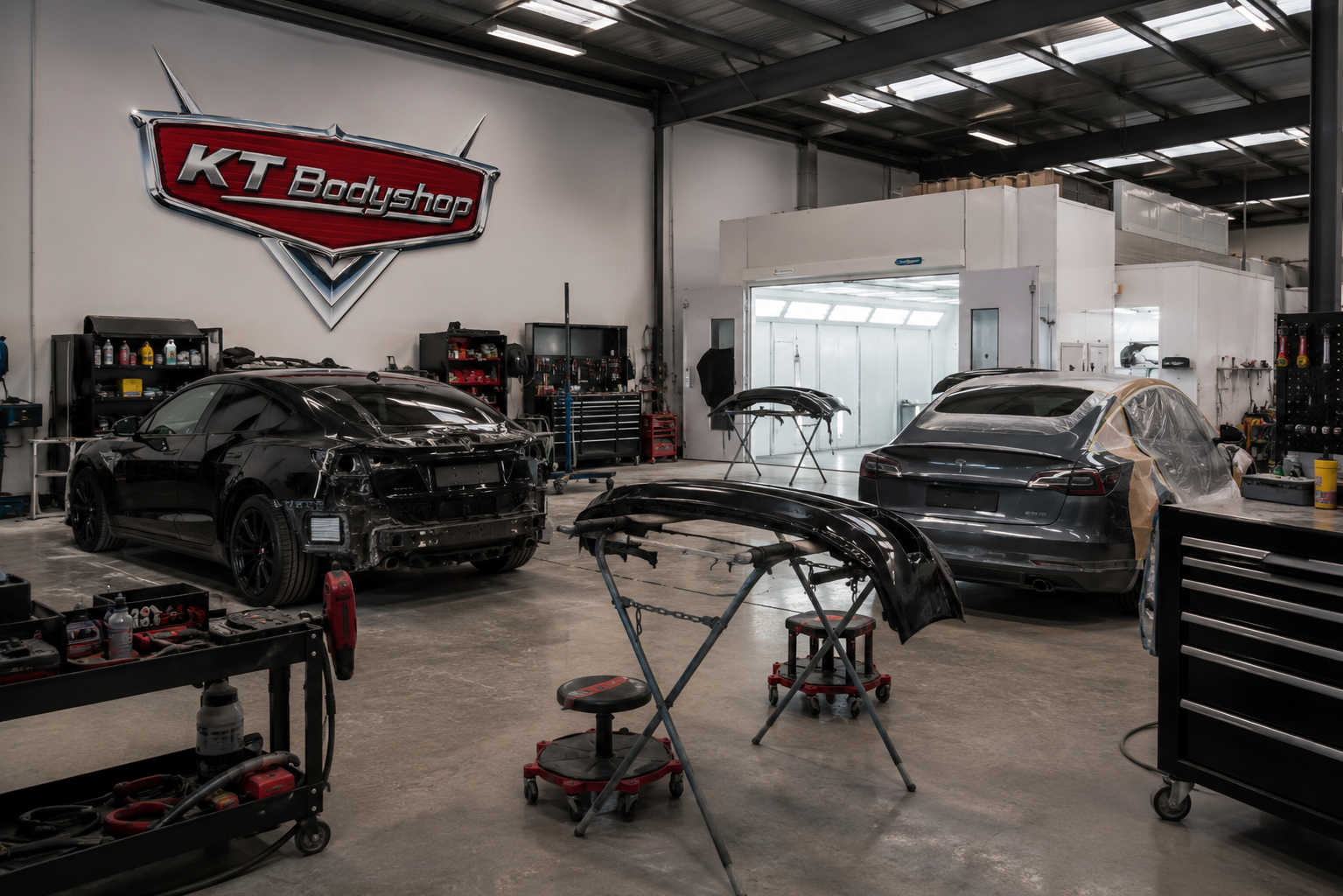 Inside the KT Bodyshop workshop in Omanawa, Tauranga